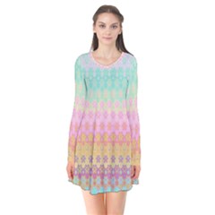 Boho Retro Pastel Floral Pattern Long Sleeve V-neck Flare Dress by SpinnyChairDesigns