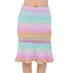 Boho Retro Pastel Floral Pattern Short Mermaid Skirt by SpinnyChairDesigns