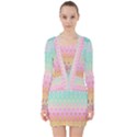 Boho Retro Pastel Floral Pattern V-neck Bodycon Long Sleeve Dress View1