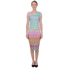 Boho Retro Pastel Floral Pattern Sleeveless Pencil Dress by SpinnyChairDesigns