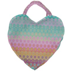 Boho Retro Pastel Floral Pattern Giant Heart Shaped Tote by SpinnyChairDesigns