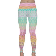 Boho Retro Pastel Floral Pattern Lightweight Velour Classic Yoga Leggings by SpinnyChairDesigns