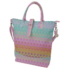 Boho Retro Pastel Floral Pattern Buckle Top Tote Bag by SpinnyChairDesigns