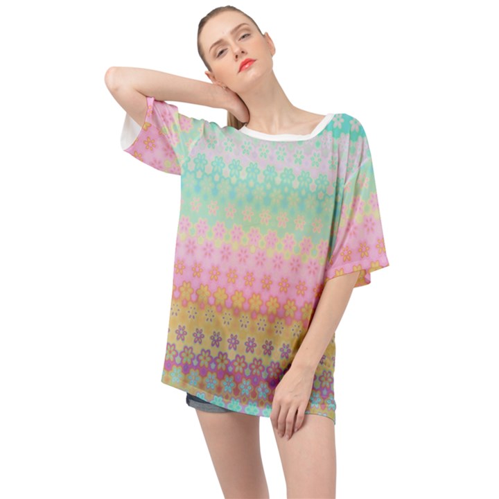 Boho Retro Pastel Floral Pattern Oversized Chiffon Top