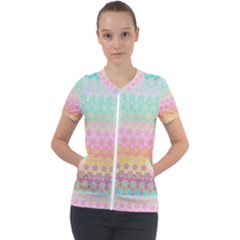 Boho Retro Pastel Floral Pattern Short Sleeve Zip Up Jacket by SpinnyChairDesigns