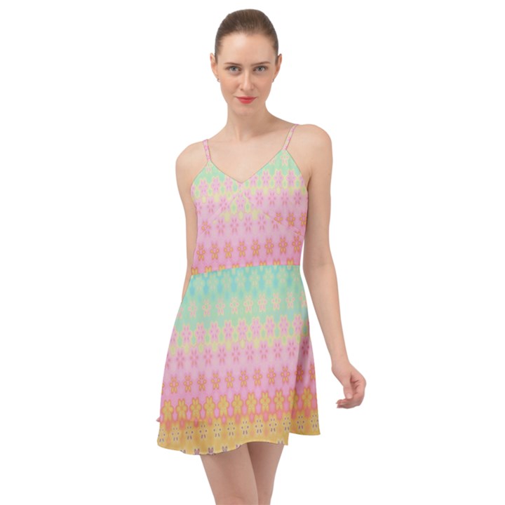 Boho Retro Pastel Floral Pattern Summer Time Chiffon Dress