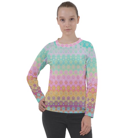 Boho Retro Pastel Floral Pattern Women s Long Sleeve Raglan Tee by SpinnyChairDesigns