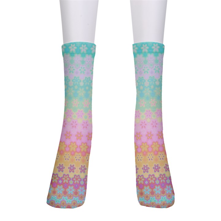 Boho Retro Pastel Floral Pattern Men s Crew Socks