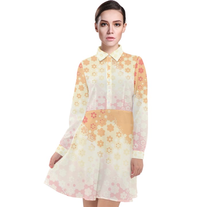 Abstract Floral Print Long Sleeve Chiffon Shirt Dress