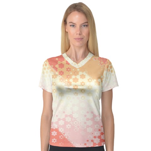 Abstract Floral Print V-neck Sport Mesh Tee by SpinnyChairDesigns