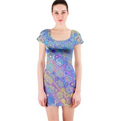 Boho Retro Wildflower Print Short Sleeve Bodycon Dress by SpinnyChairDesigns