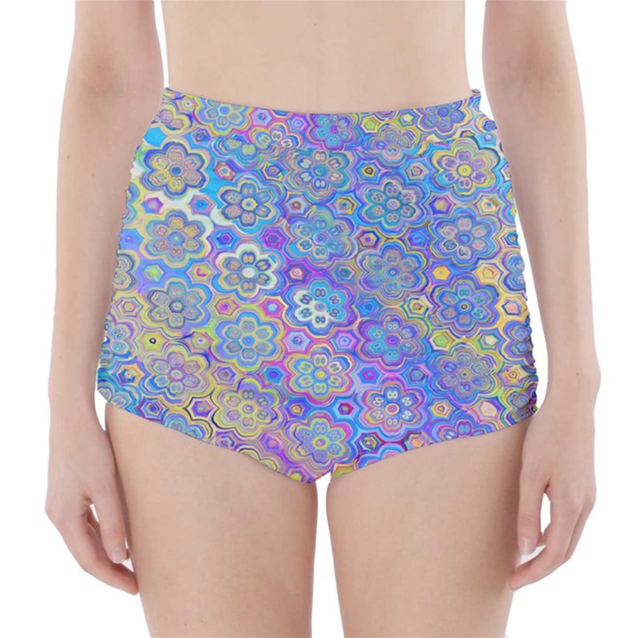 Boho Retro Wildflower Print High-Waisted Bikini Bottoms