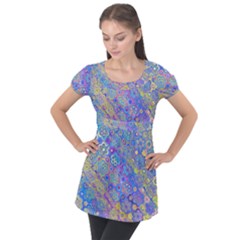 Boho Retro Wildflower Print Puff Sleeve Tunic Top by SpinnyChairDesigns