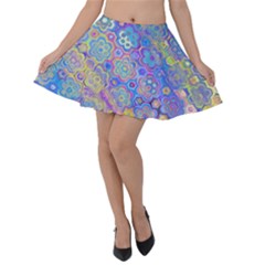 Boho Retro Wildflower Print Velvet Skater Skirt by SpinnyChairDesigns