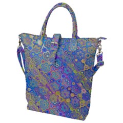 Boho Retro Wildflower Print Buckle Top Tote Bag by SpinnyChairDesigns