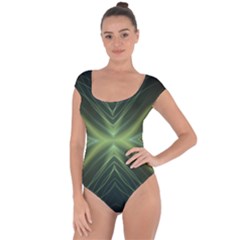 Abstract Green Stripes Short Sleeve Leotard  by SpinnyChairDesigns