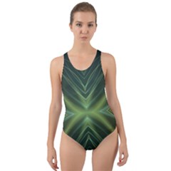 Abstract Green Stripes Cut-out Back One Piece Swimsuit by SpinnyChairDesigns