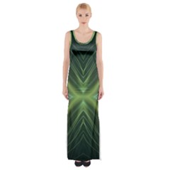 Abstract Green Stripes Thigh Split Maxi Dress by SpinnyChairDesigns