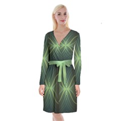 Abstract Green Stripes Long Sleeve Velvet Front Wrap Dress by SpinnyChairDesigns