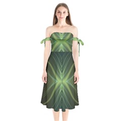 Abstract Green Stripes Shoulder Tie Bardot Midi Dress by SpinnyChairDesigns