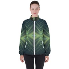 Abstract Green Stripes Women s High Neck Windbreaker by SpinnyChairDesigns