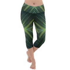 Abstract Green Stripes Lightweight Velour Capri Yoga Leggings by SpinnyChairDesigns