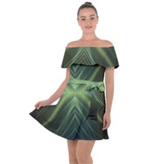 Abstract Green Stripes Off Shoulder Velour Dress by SpinnyChairDesigns