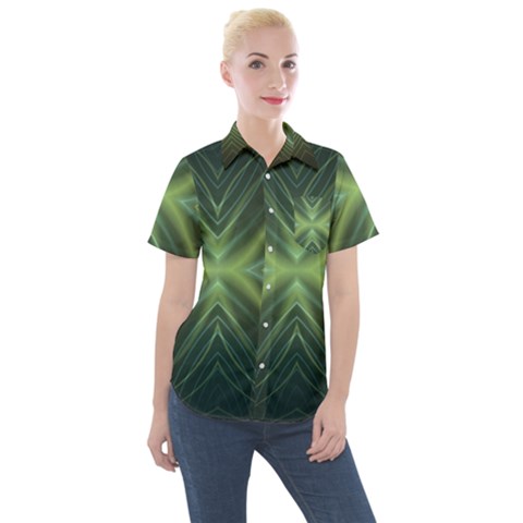 Abstract Green Stripes Women s Short Sleeve Pocket Shirt by SpinnyChairDesigns