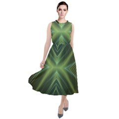 Abstract Green Stripes Round Neck Boho Dress by SpinnyChairDesigns