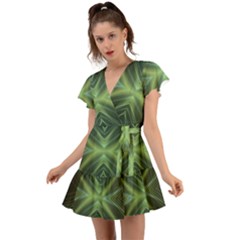 Abstract Green Stripes Flutter Sleeve Wrap Dress by SpinnyChairDesigns