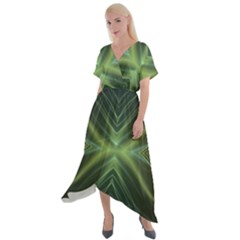 Abstract Green Stripes Cross Front Sharkbite Hem Maxi Dress by SpinnyChairDesigns