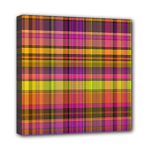 Pink Yellow Madras Plaid Mini Canvas 8  X 8  (stretched)