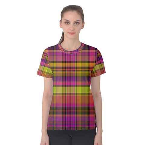 Pink Yellow Madras Plaid Women s Cotton Tee by SpinnyChairDesigns