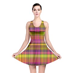 Pink Yellow Madras Plaid Reversible Skater Dress by SpinnyChairDesigns