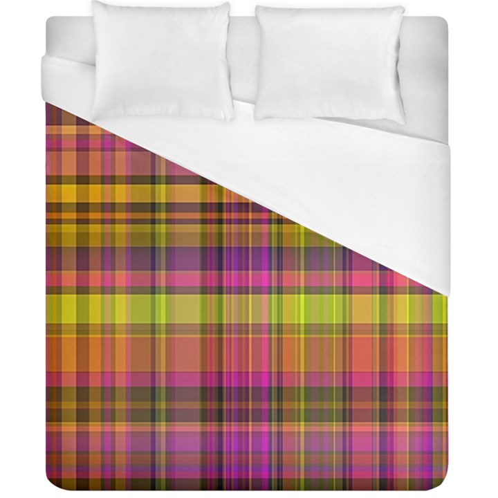 Pink Yellow Madras Plaid Duvet Cover (California King Size)