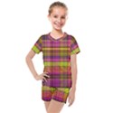 Pink Yellow Madras Plaid Kids  Mesh Tee and Shorts Set View1