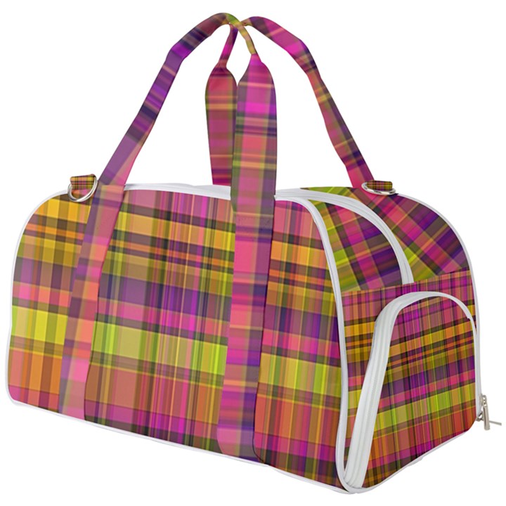 Pink Yellow Madras Plaid Burner Gym Duffel Bag