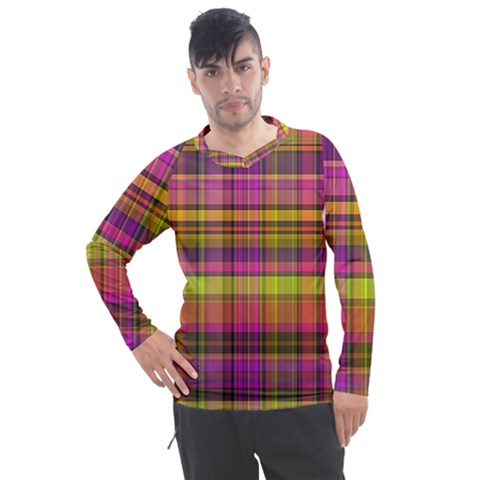 Pink Yellow Madras Plaid Men s Pique Long Sleeve Tee by SpinnyChairDesigns