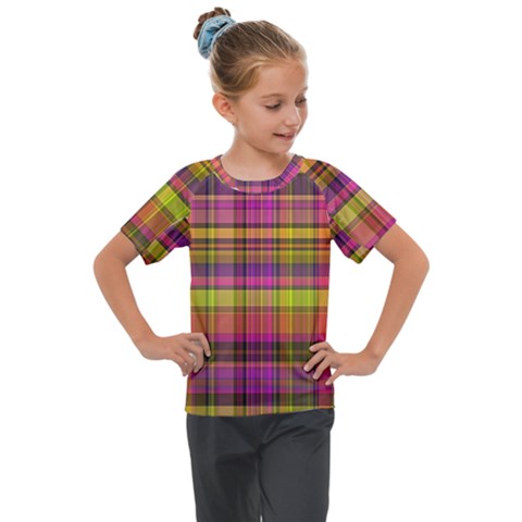 Pink Yellow Madras Plaid Kids  Mesh Piece Tee by SpinnyChairDesigns