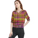 Pink Yellow Madras Plaid Quarter Sleeve Blouse View1