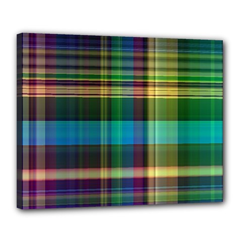 Colorful Madras Plaid Canvas 20  X 16  (stretched) by SpinnyChairDesigns