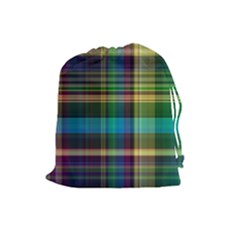 Colorful Madras Plaid Drawstring Pouch (large) by SpinnyChairDesigns