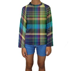 Colorful Madras Plaid Kids  Long Sleeve Swimwear by SpinnyChairDesigns