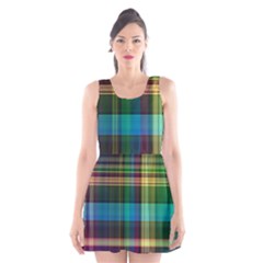 Colorful Madras Plaid Scoop Neck Skater Dress by SpinnyChairDesigns