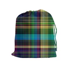 Colorful Madras Plaid Drawstring Pouch (xl) by SpinnyChairDesigns