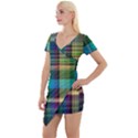 Colorful Madras Plaid Short Sleeve Asymmetric Mini Dress View1