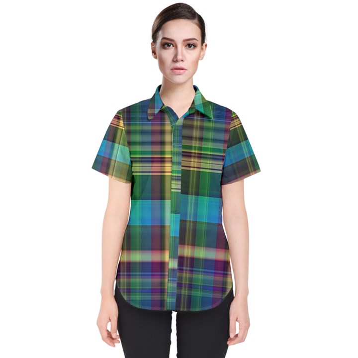 Colorful Madras Plaid Women s Short Sleeve Shirt