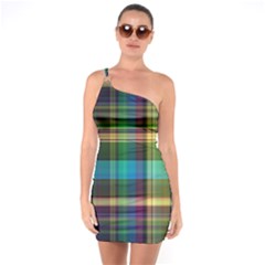 Colorful Madras Plaid One Soulder Bodycon Dress by SpinnyChairDesigns