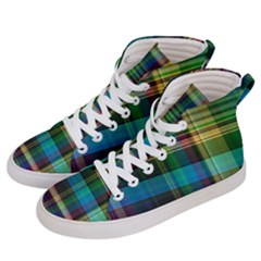 Colorful Madras Plaid Men s Hi-top Skate Sneakers by SpinnyChairDesigns