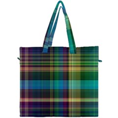 Colorful Madras Plaid Canvas Travel Bag by SpinnyChairDesigns